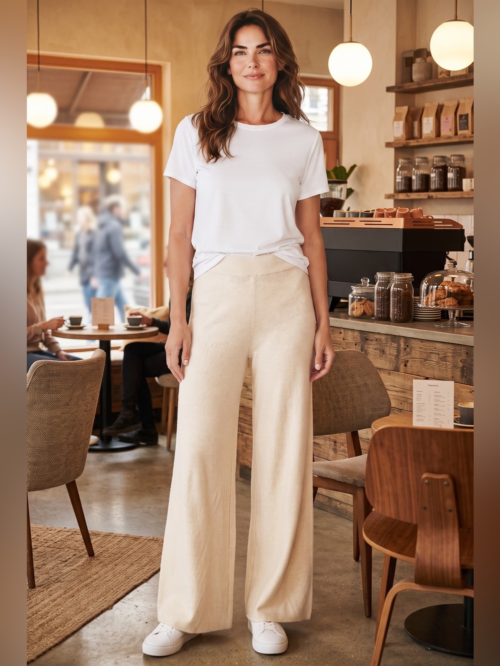Marled Wide Leg Knit Pants - Off-White